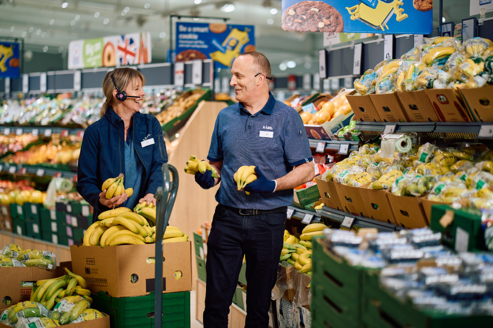 Lidl staff and fruit